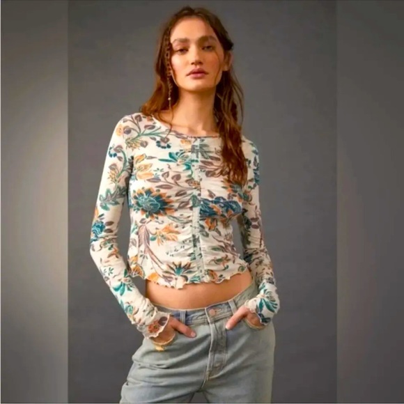 Free People We The Free Dreamed of You Tee in Teal Combo NWT XS with Stretch - Picture 7 of 15